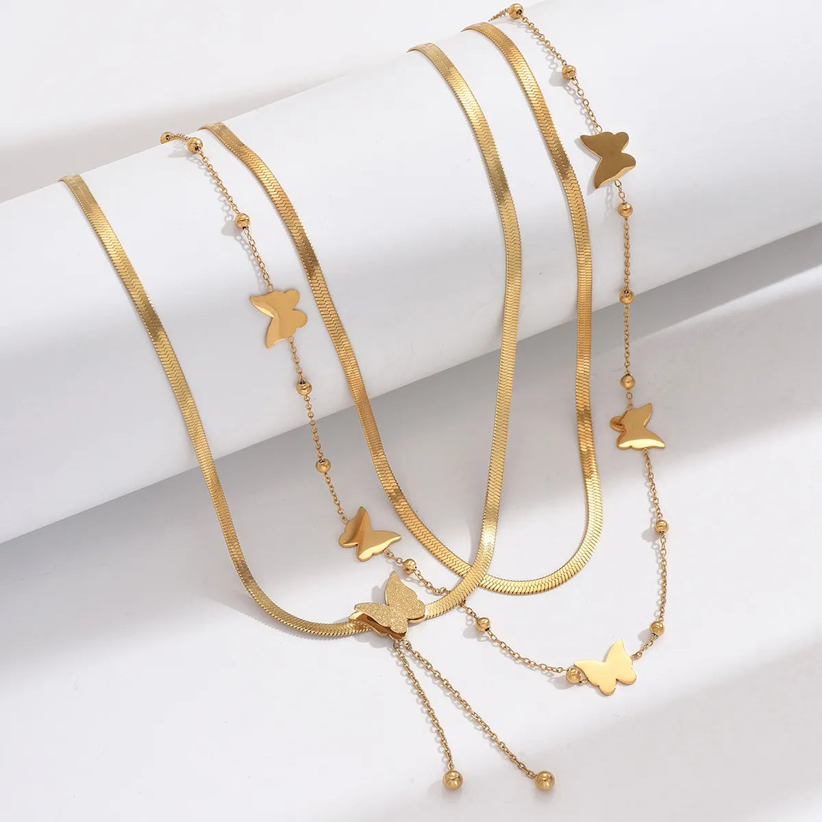 Necklaces Rate Guide-Stainless Steel 14K Gold Plated IG Style Elegant Korean Style Butterfly Polishing Double Layer Necklaces Necklace