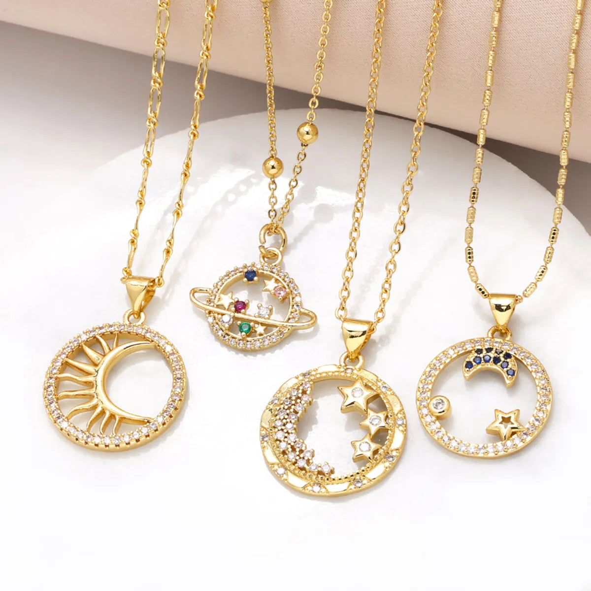 Necklaces Keep Routine-201 Stainless Steel Copper 18K Gold Plated Hollow Out Inlay Star Moon Zircon Pendant Necklace