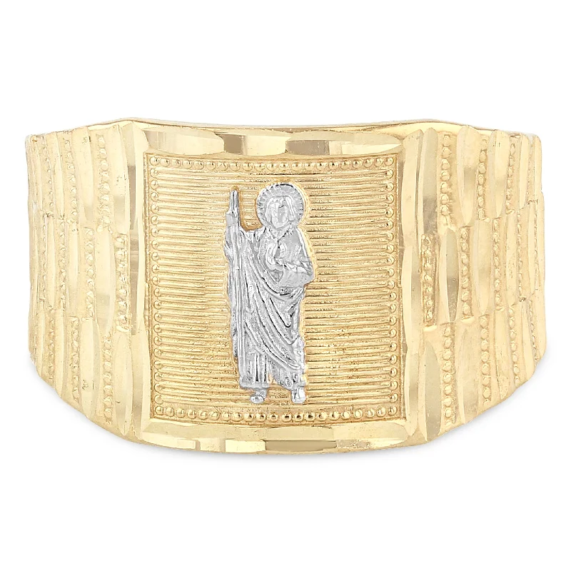 Rings For Hazy Shine-14K Solid Gold Jesus Shepherd Men's Religious Ring