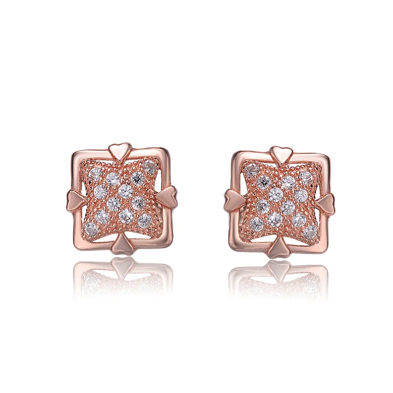 Earrings With Twist Shapes-Estelle Square Shape Heart Design Earrings