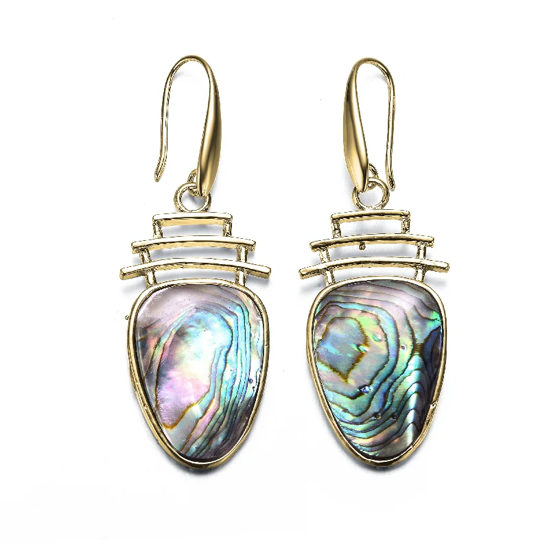 Best Flat Earrings-Océan Abalone Pear Drop Hook Earrings