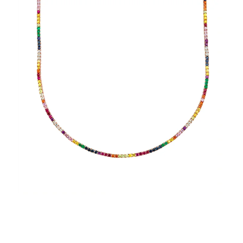 Deal Necklaces Online-Perfect Collar Tennis Necklace - Rainbow / 14k Rose Gold