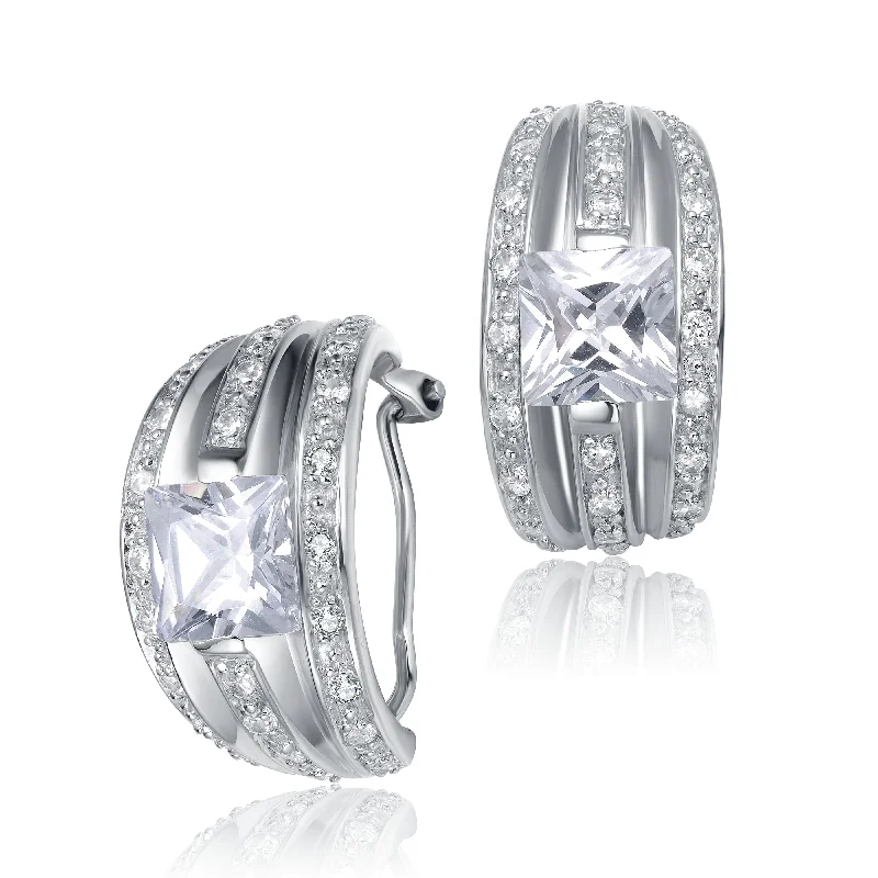 Ideal Earrings For Easy Glow-Rhodium-Plated Sterling Silver Cubic Zirconia Hoop Earrings