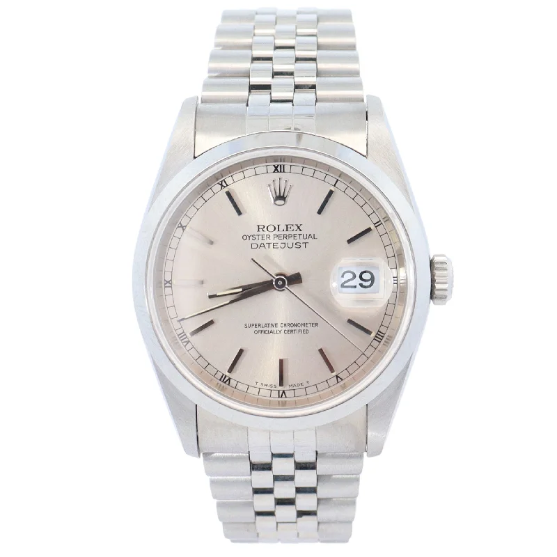 Watches For Bare Glow-Rolex Datejust 36mm Silver Dial Watch Ref# 16200