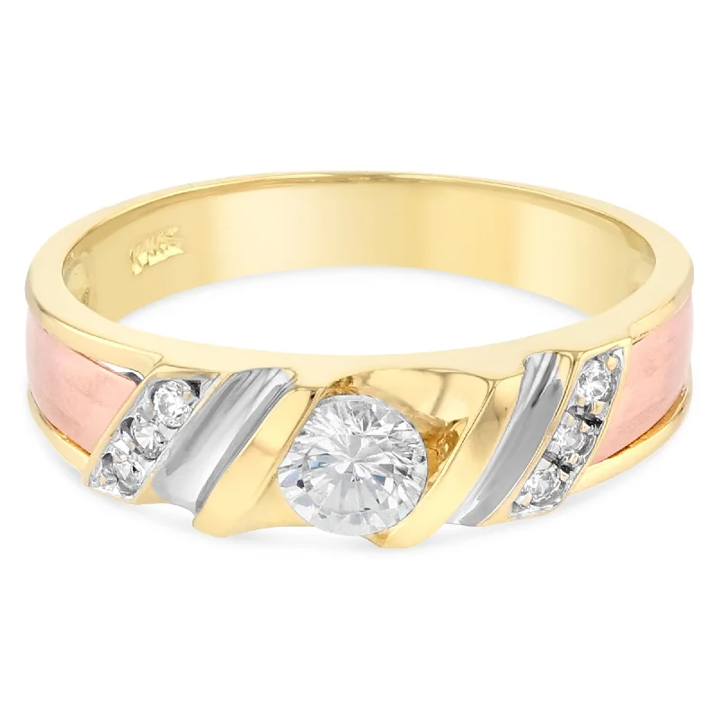 Rings Ease Essentials-14K Solid Gold CZ Ring Men's Band