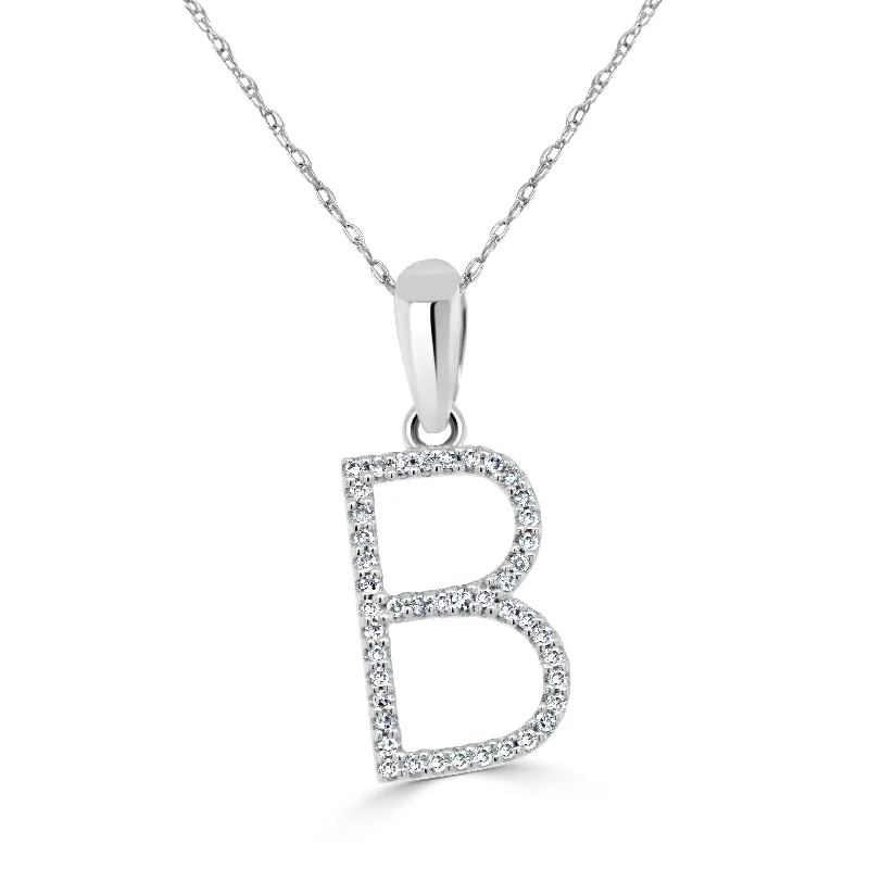 Necklaces For Neck Pros-14k White Gold & Diamond Initial Necklace