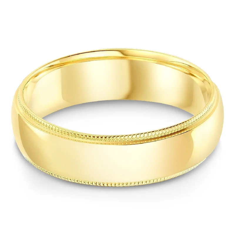 Rings For Starry Vibes-14k Solid Gold 6mm Comfort Fit Milgrain Traditional Wedding Band Ring