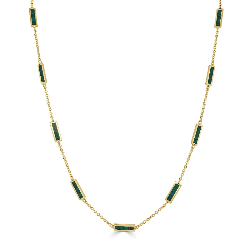 Best Solid Necklaces-14k Gold & Malachite Station Bar Necklace