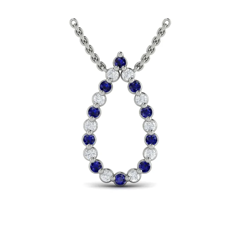 Necklaces Fresh Picks-Diamond and Blue Sapphire  Open Teardrop Pendant Necklace