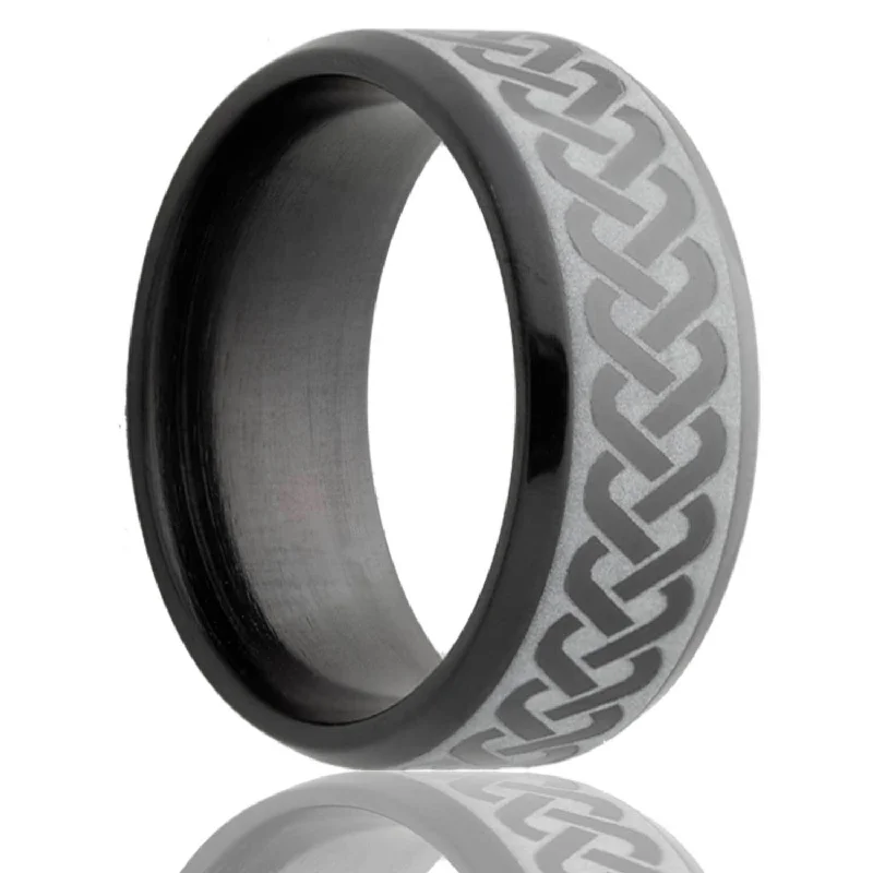 Rings With Kaleidoscope Glow-Black Laser Engraved Weave Knot Ceramic Ring