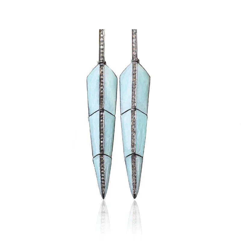 Earrings For Rebel Style-Pearl Turquoise Enamel Feather Earrings