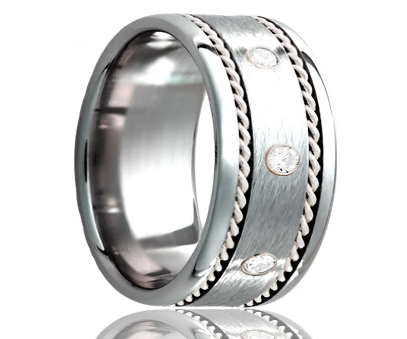 Rings For Dusk Radiance-Cobalt Diamond Satin Finish with Woven Silver Ring