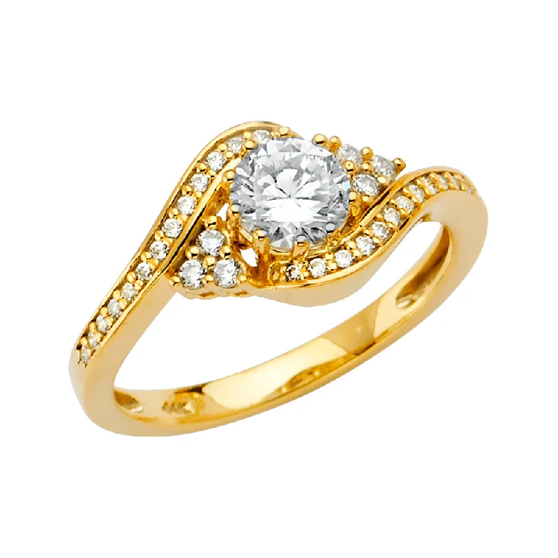 Rings Outline Variety-14K Solid Gold Round Cut Channel Set CZ Anniversary Ring