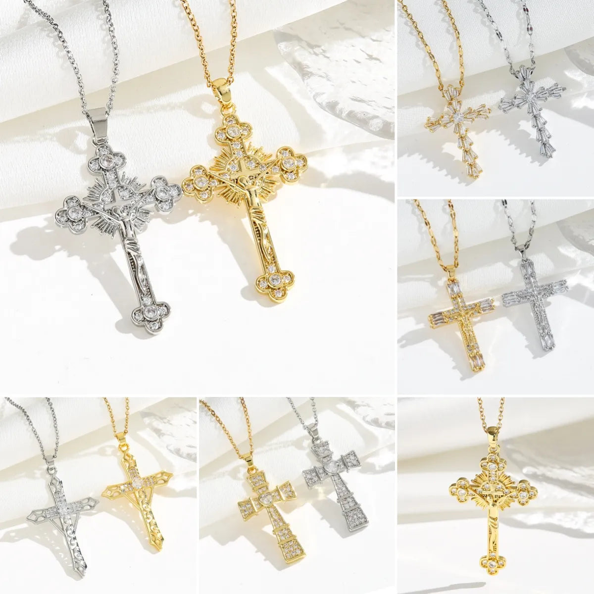 Necklaces Deal Tips-Simple Style Classic Style Cross Titanium Steel Plating Inlay Zircon Gold Plated Silver Plated Pendant Necklace