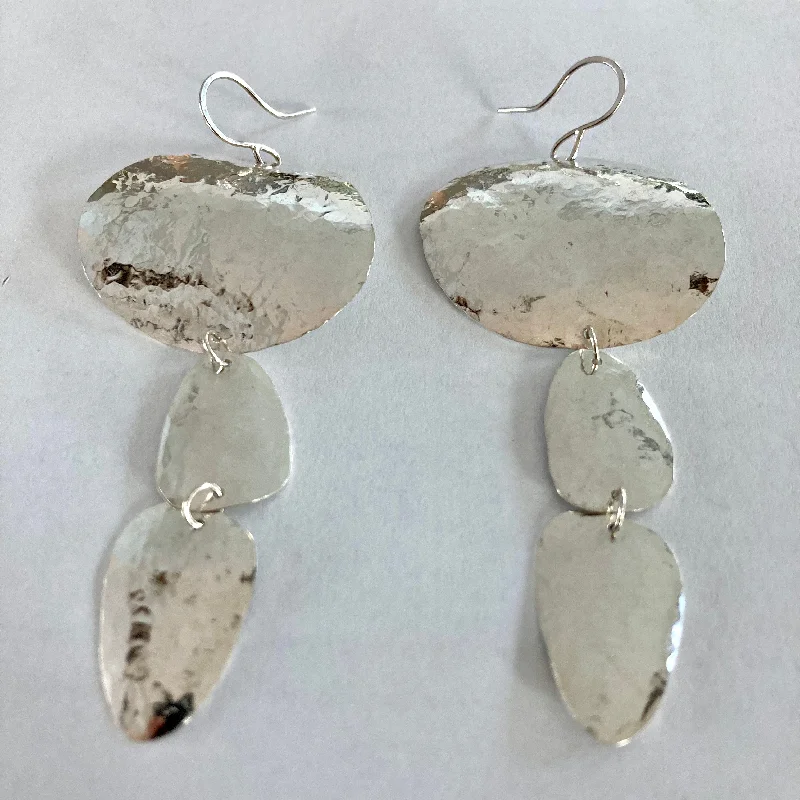 Ideal Earrings For Easy Glow-Sterling Silver Triple Pebble Earrings