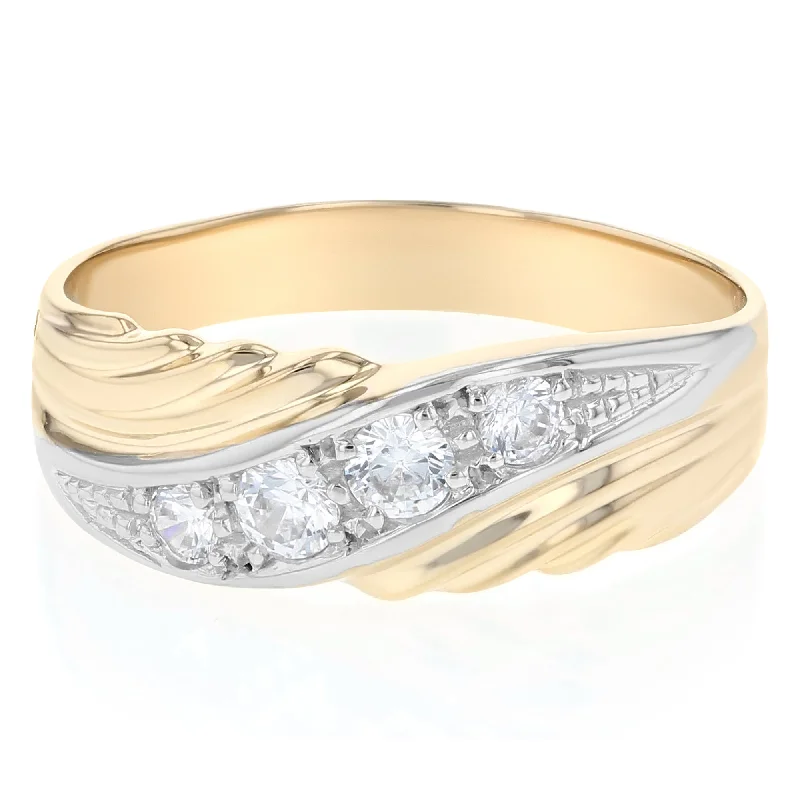 Pristine Rings For Clarity-14K Solid Gold CZ Men's Band Ring