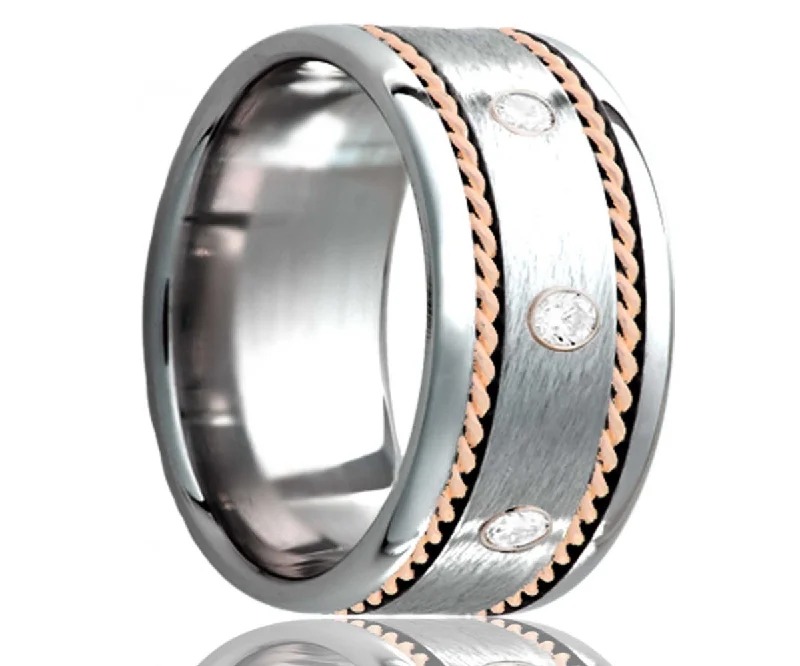 Best Lift Rings-Cobalt Diamond Satin Finish with Woven Rose Gold Ring