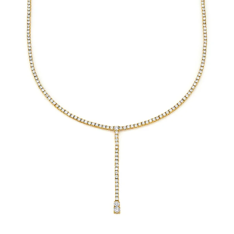 Necklaces For Light Days-Drop Tennis Necklace - White Diamond / 14k Yellow Gold