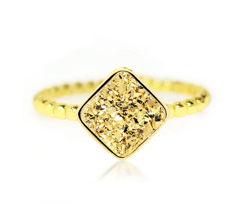 Rings For Shadowy Fits-Small Square 18k Gold Druzy Ring