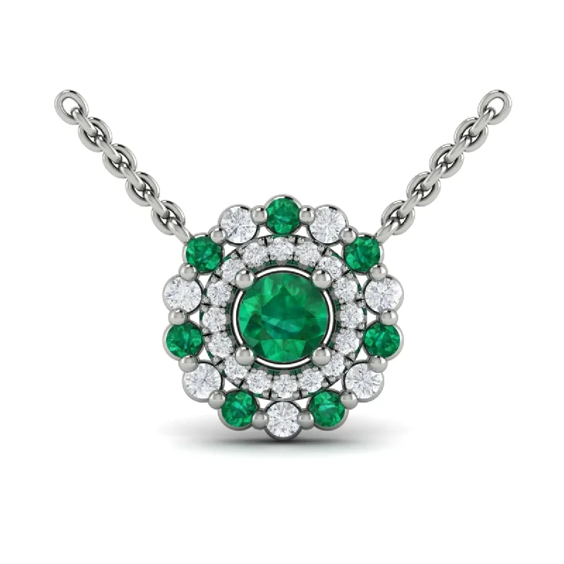 Necklaces For Dry Spells-Diamond and Emerald  Open Circle Pendant Necklace