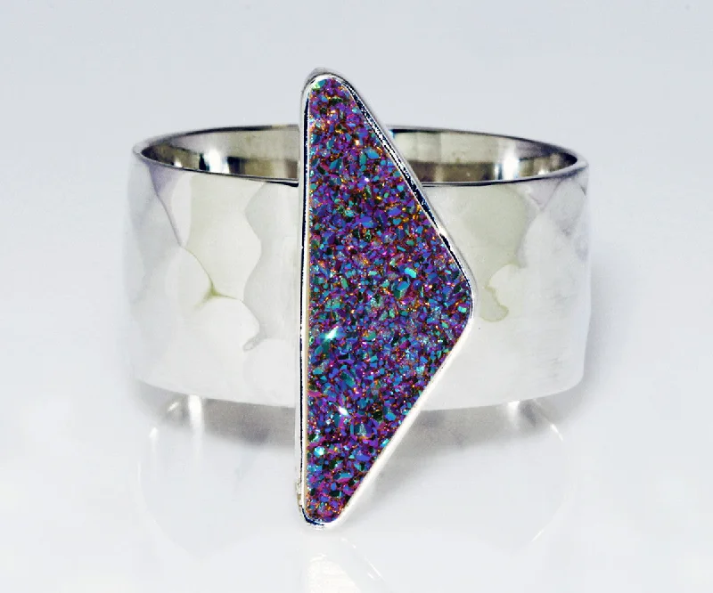 Rings For Faint Flair-Triangle Purple Rainbow Druzy Wide Ring