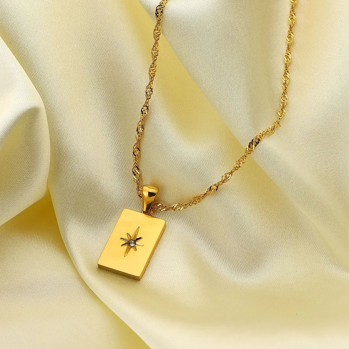 Necklaces Glow Advice-Rectangular Sunlight Pendant 18k Gold Plated Stainless Steel Necklace