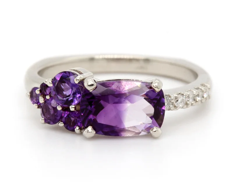 Rings For Satin Metals-Unique Bicolor Amethyst Diamond Ring