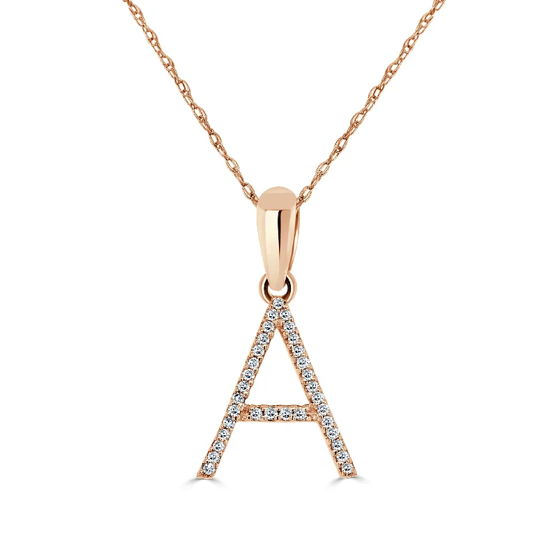 Necklaces With Dull Finish-14k Rose Gold & Diamond Initial Necklace