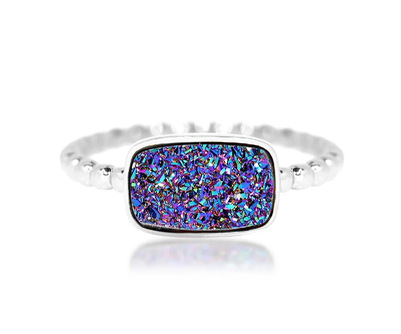 Rings For Enduring Grace-Horizontal Rectangle Purple Rainbow Druzy Ring