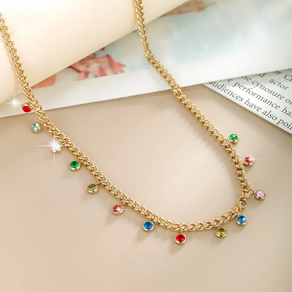 Prime Necklaces For Epic Events-Lady Xuping Round Stainless Steel Plating Inlay Artificial Gemstones 14k Gold Plated Necklace