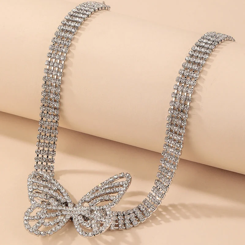 Tough Necklaces For All Days-Rhinestone Butterfly Thick Chain Korean Style Short Necklace Wholesale Jewelry Gooddiy