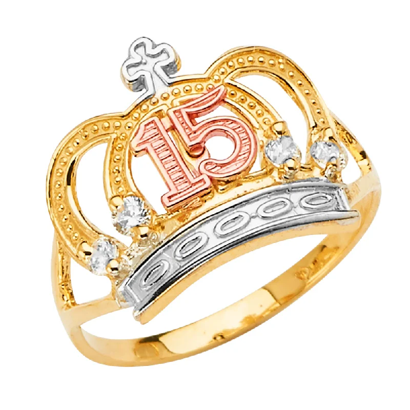 Rings For Regal Celebrations-14K Solid Gold QuinceaneraÂ Princess Crown OR Tiara Ring