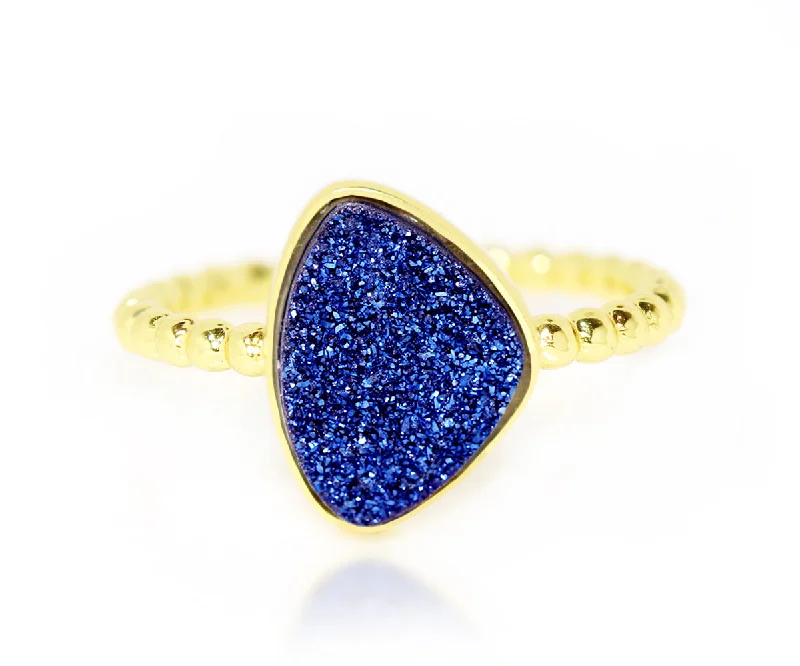 Rings For Noir Mystique-Trillion Blue Druzy 14k Gold Vermeil Ring