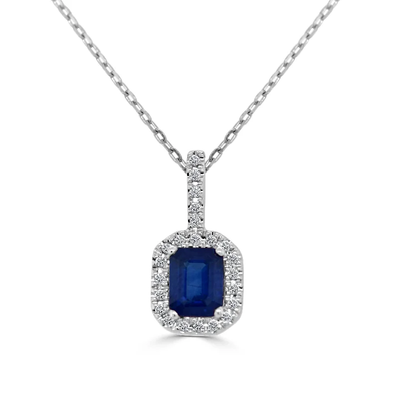 Necklaces Surety Info-14K Gold, Diamond & Blue Sapphire Octagon Pendant