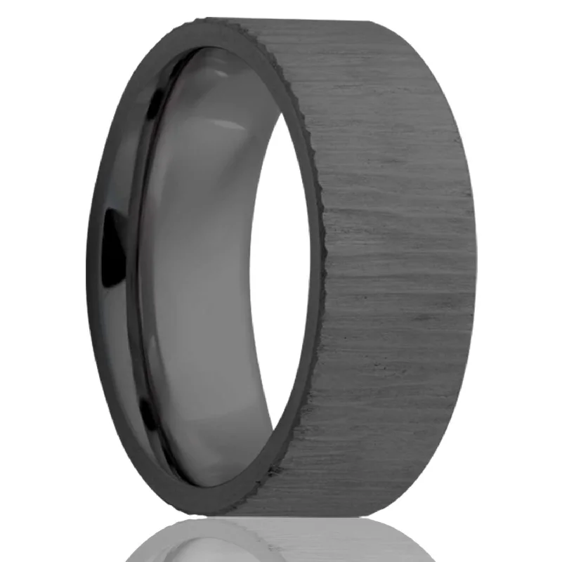 Rings Worth Hacks-Flat Zirconium Band Tree Bark Finish Ring