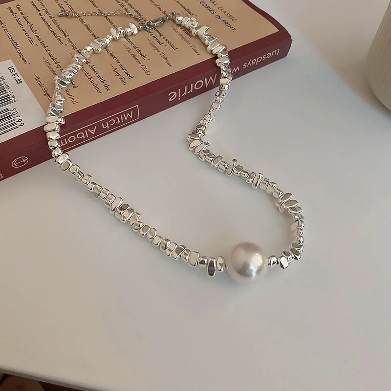 29# Necklace-Silver Irregular Broken Silver Pearl