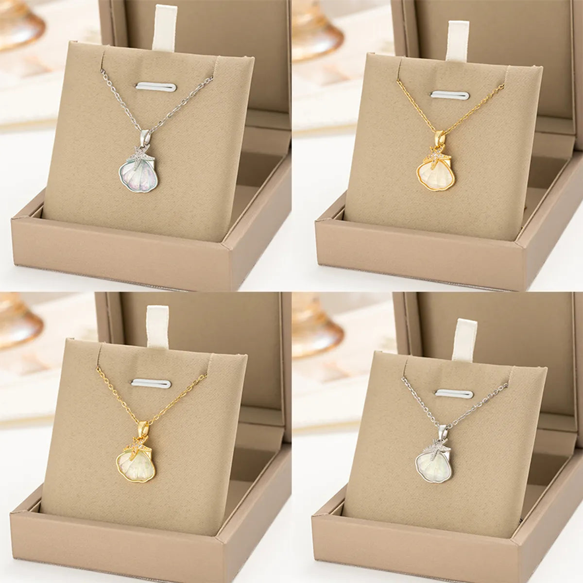 Necklaces For Grand Nights-304 Stainless Steel Copper K Gold Plated Inlay Starfish Shell Zircon Pendant Necklace