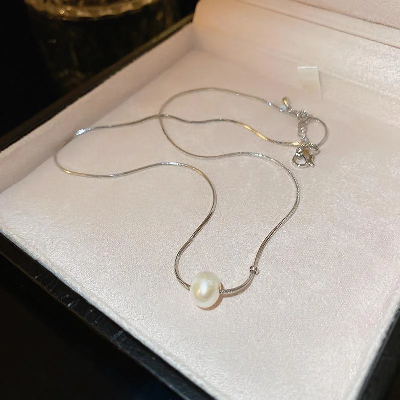 18# Necklace-Bright Silver-Freshwater Pearl