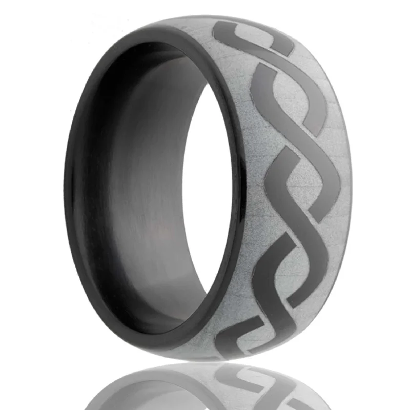 Rings For Mild Glow-Dome Zirconium Band with a Laser Pattern Ring