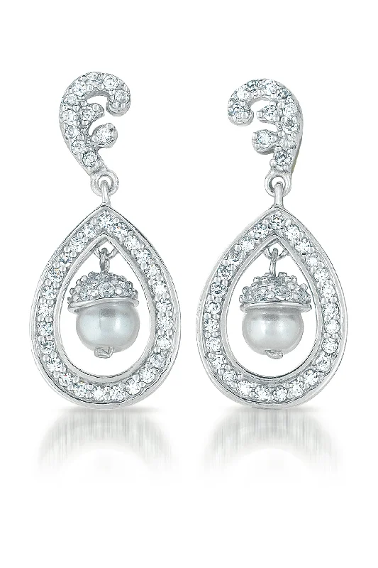 Earrings For Deep Flair-Cubic Zirconia Sterling Silver Rhodium Plated Teardrop Earrings