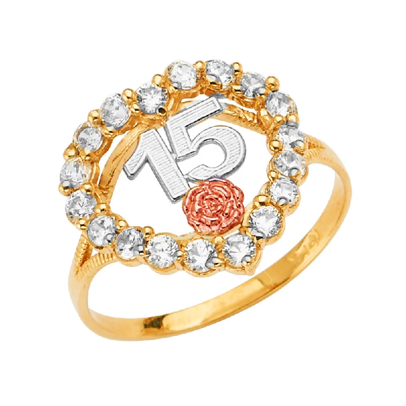 Rings For Bright Glow-14K Solid Gold QuinceaneraÂ CZ Heart Cut Ring