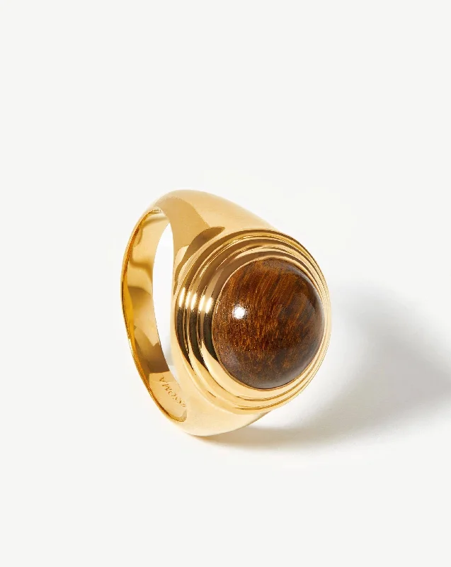 Bold Rings For Newness-Sphere Ridge Ring | 18ct Gold Plated/Tigers Eye