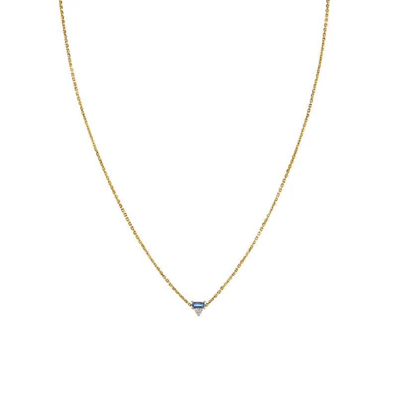 Necklaces For Neck Rookies-Bestie Baguette Pedant - White Diamond and Blue Sapphire / 14k Yellow Gold