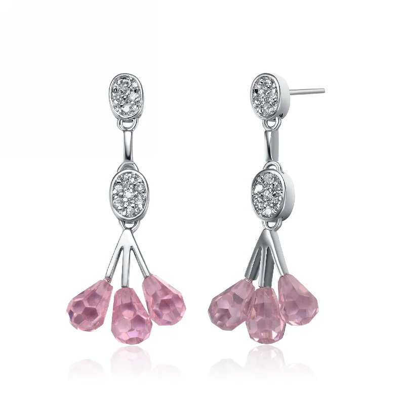 Earrings For Tight Cuts-Raquelle Mini Dainty Pink Teardrop Dangle Earrings