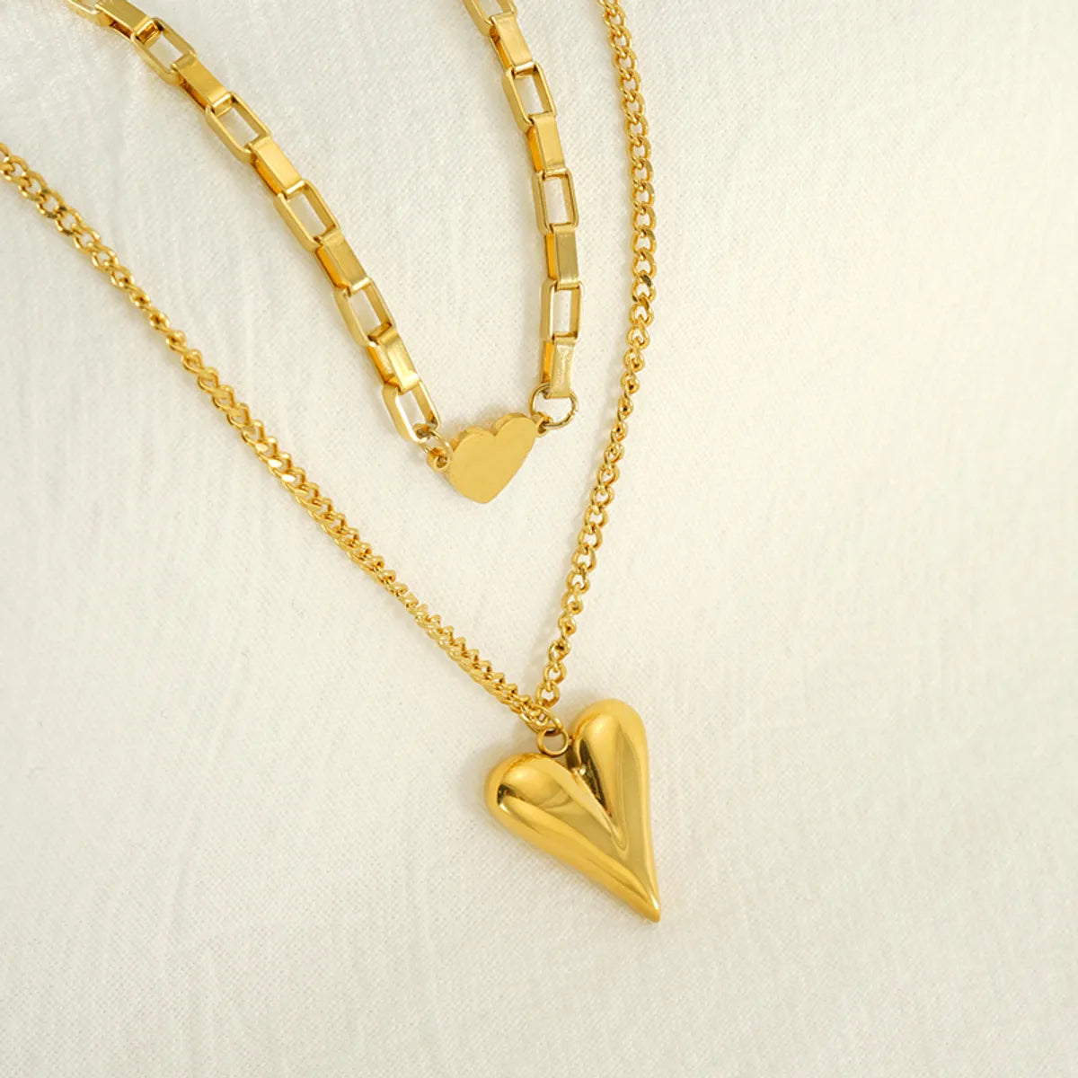 Necklaces For Chill Style-Simple Style Heart Shape Stainless Steel Plating 18k Gold Plated Double Layer Necklaces