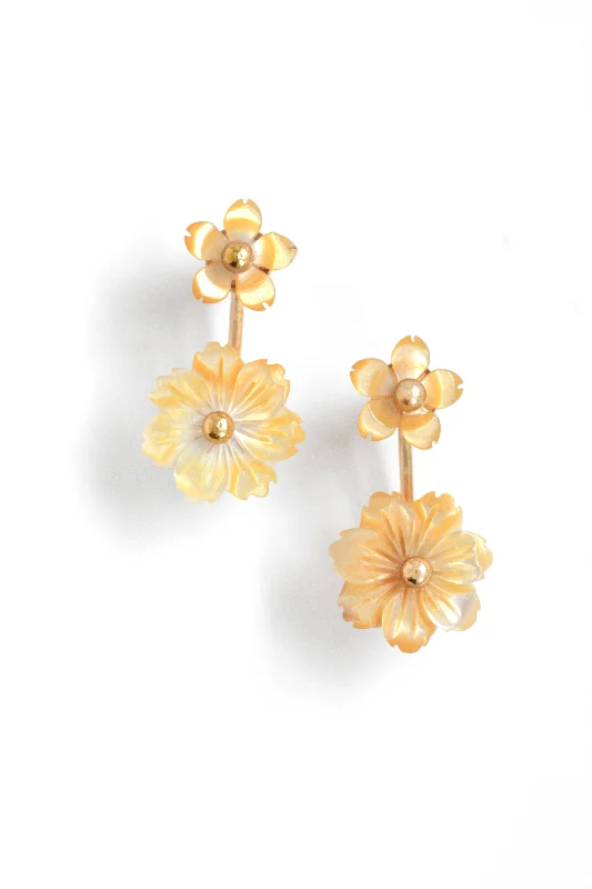 Earrings For Solo Glow-Mini Cherry Blossoms Flower Front Back Earrings - Yellow