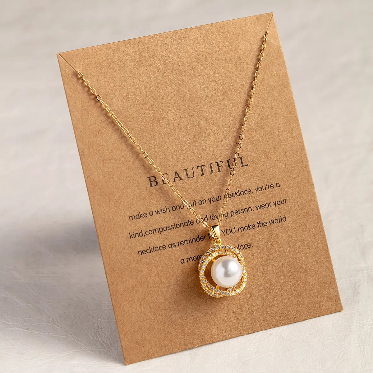 Necklaces For Open Nights-Simple Style Round Copper 18k Gold Plated Pearl Zircon Necklace In Bulk