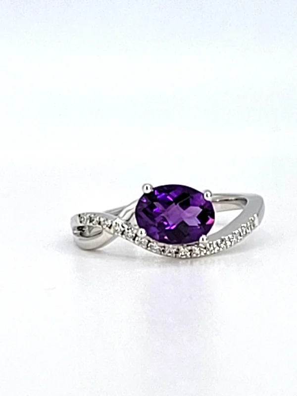 Rings For Pewter Charm-14k White Gold Amethyst and Diamond Ring