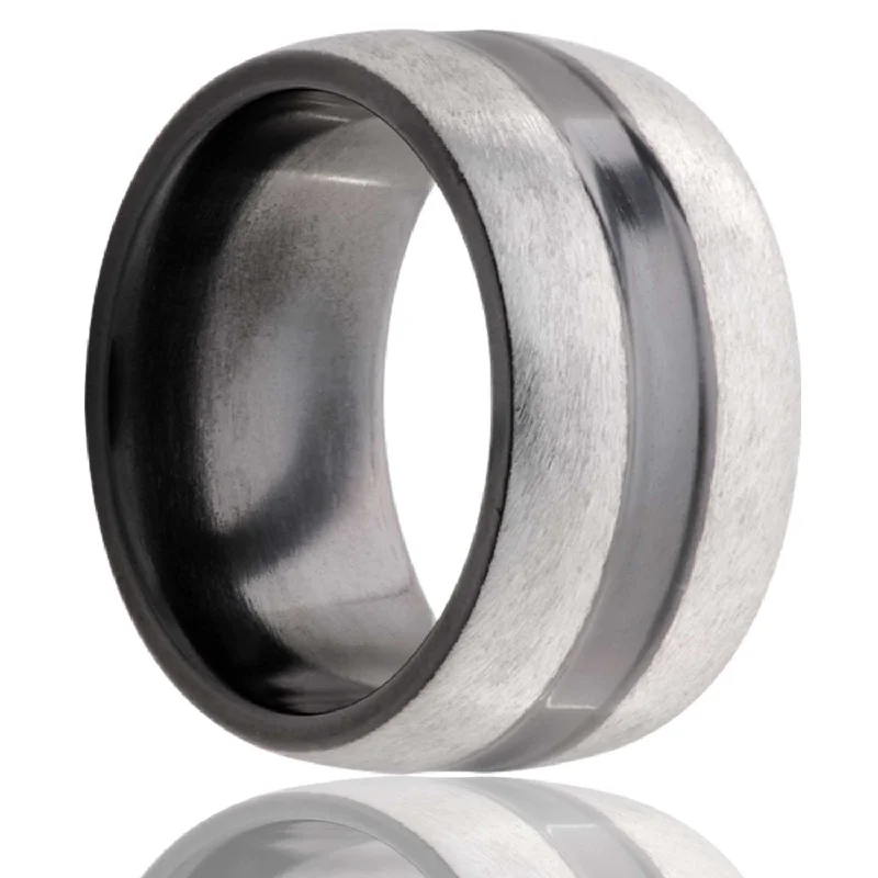 Stalwart Rings For Relentless Wear-Dome Zirconium Band Black Center Ring