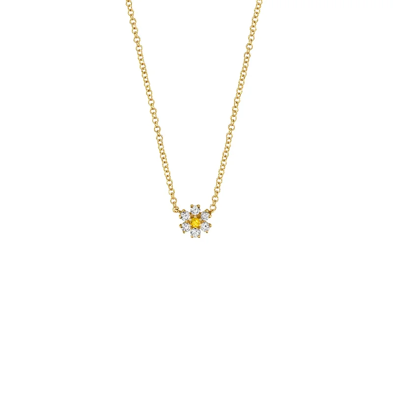 Best Solid Necklaces-Mini Flower Necklace - White Diamond / 14k Yellow Gold